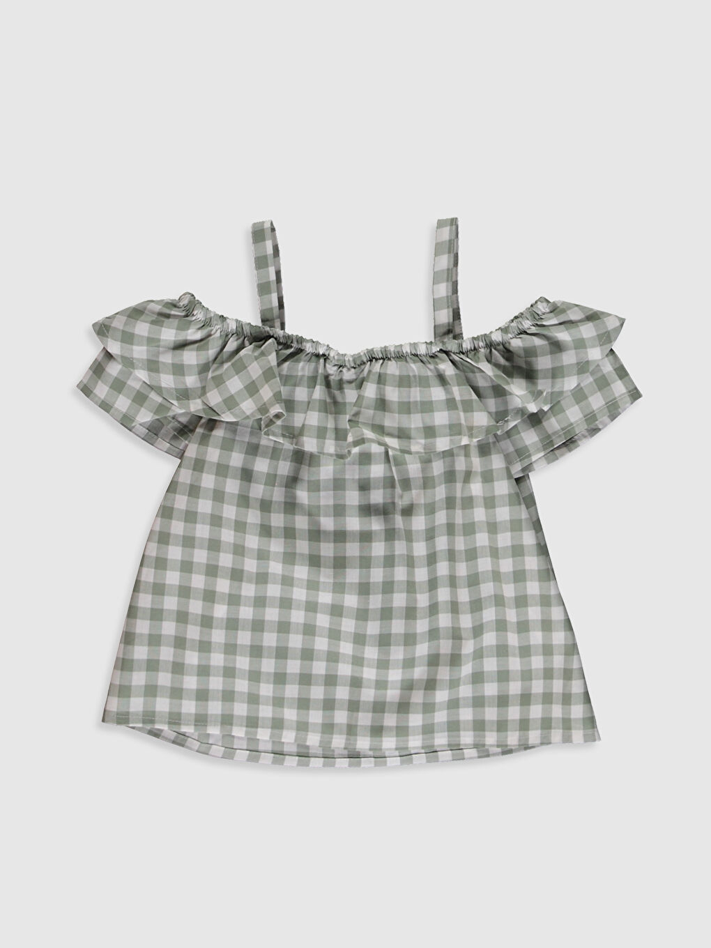 Yeşil Kayık Yaka Kısa Kollu Kız Çocuk Bluz-1