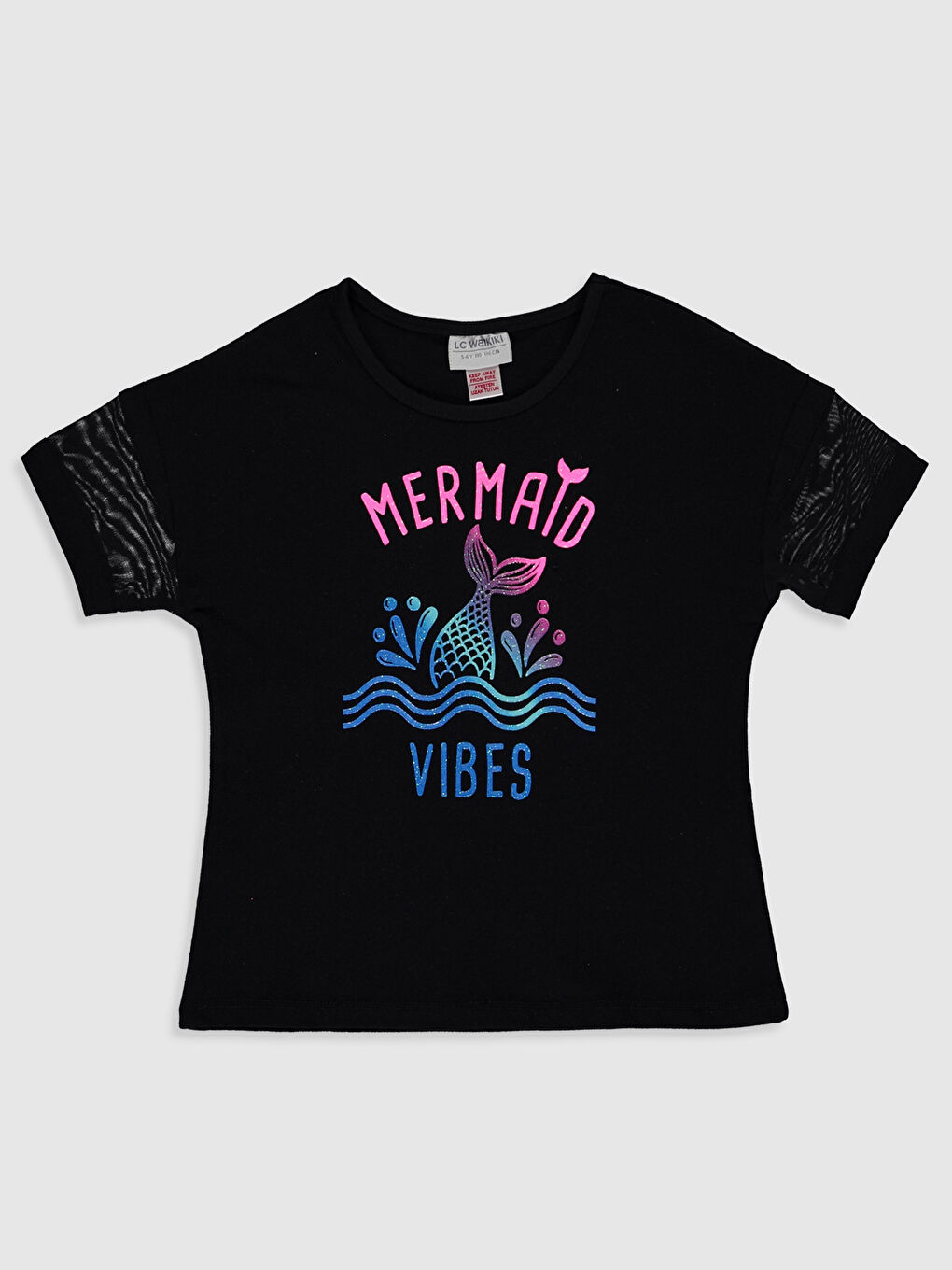 Siyah Bisiklet Yaka Kısa Kollu Kız Çocuk Tişört