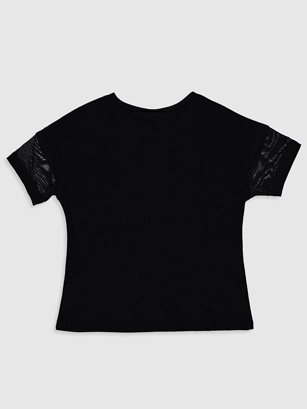 Siyah Bisiklet Yaka Kısa Kollu Kız Çocuk Tişört-1
