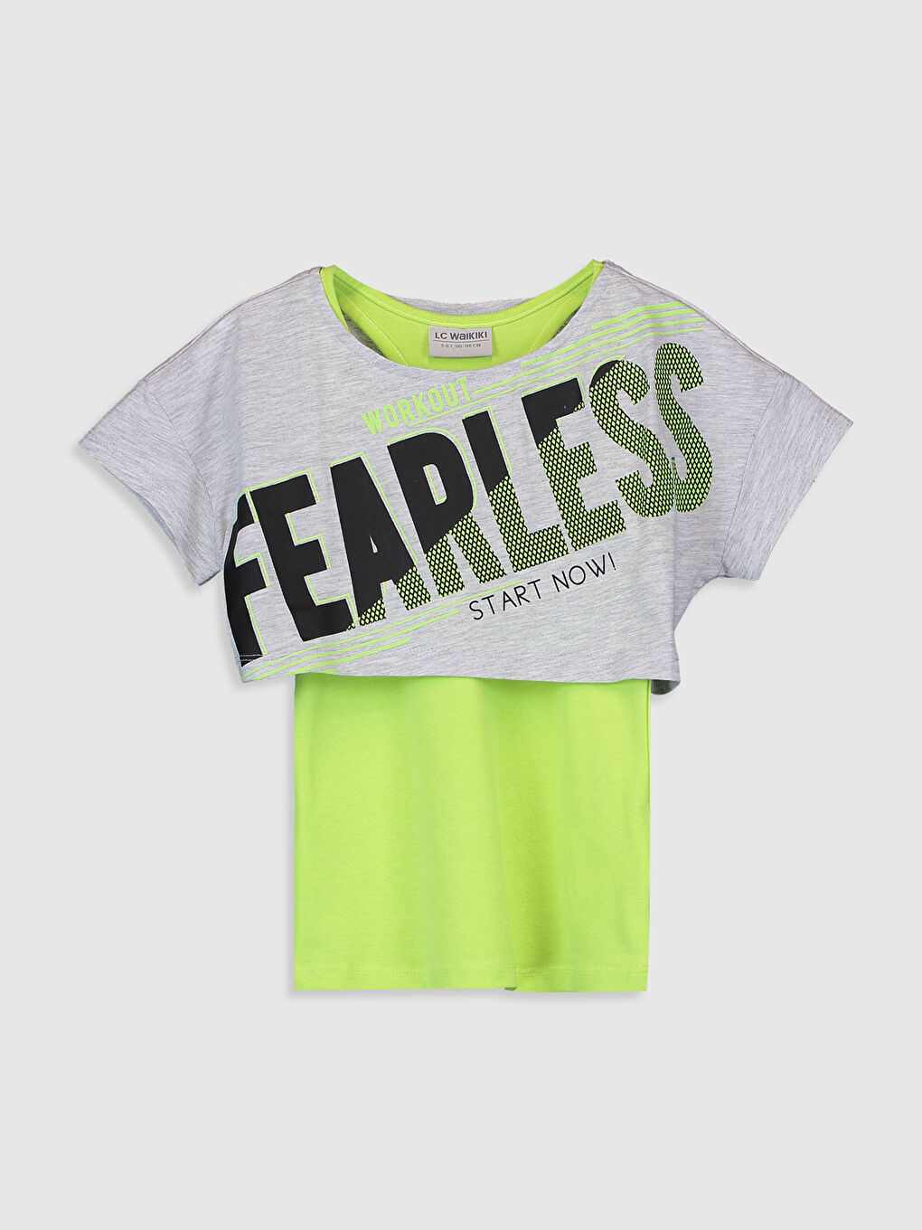 Gri Bisiklet Yaka Kısa Kollu Kız Çocuk Tişört