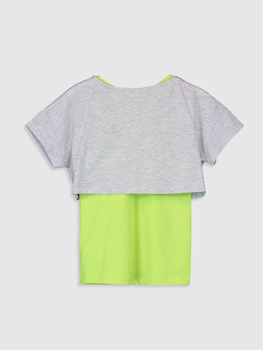 Gri Bisiklet Yaka Kısa Kollu Kız Çocuk Tişört-1