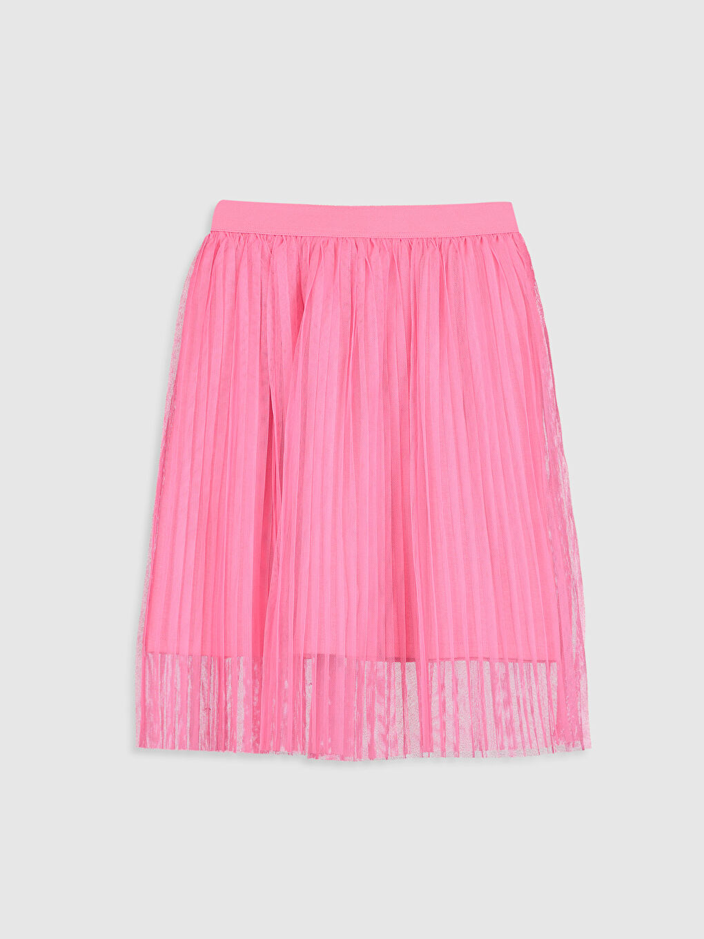 Pembe Beli Lastikli Pileli Kız Çocuk Etek-1