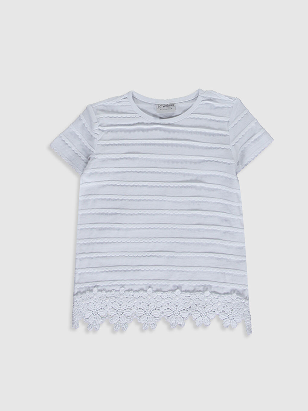 Beyaz Bisiklet Yaka Kısa Kollu Kız Çocuk Tişört