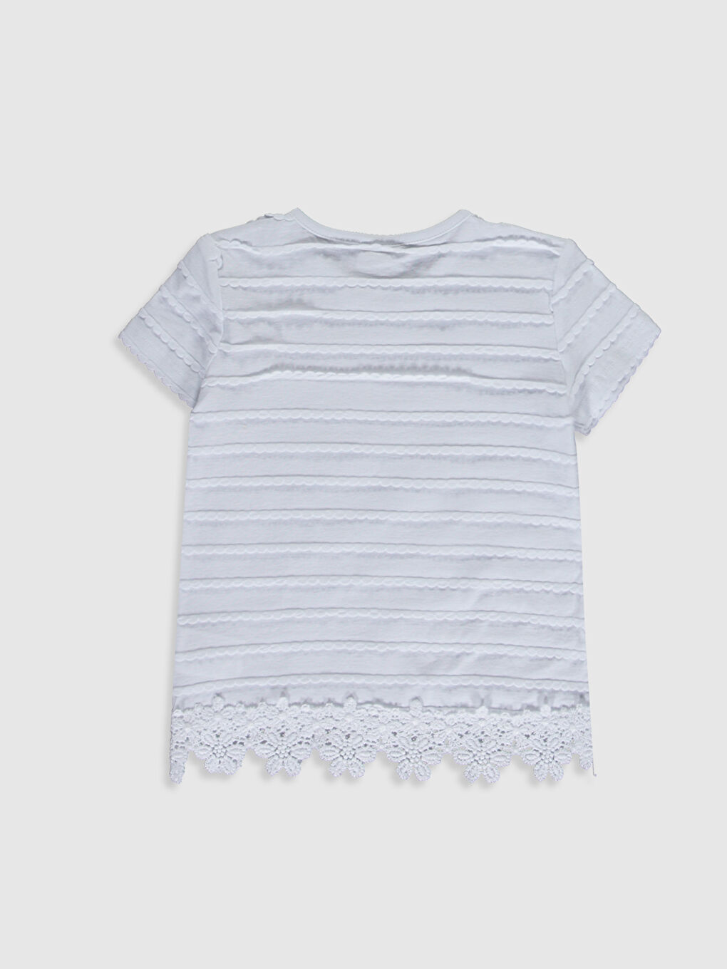 Beyaz Bisiklet Yaka Kısa Kollu Kız Çocuk Tişört-1