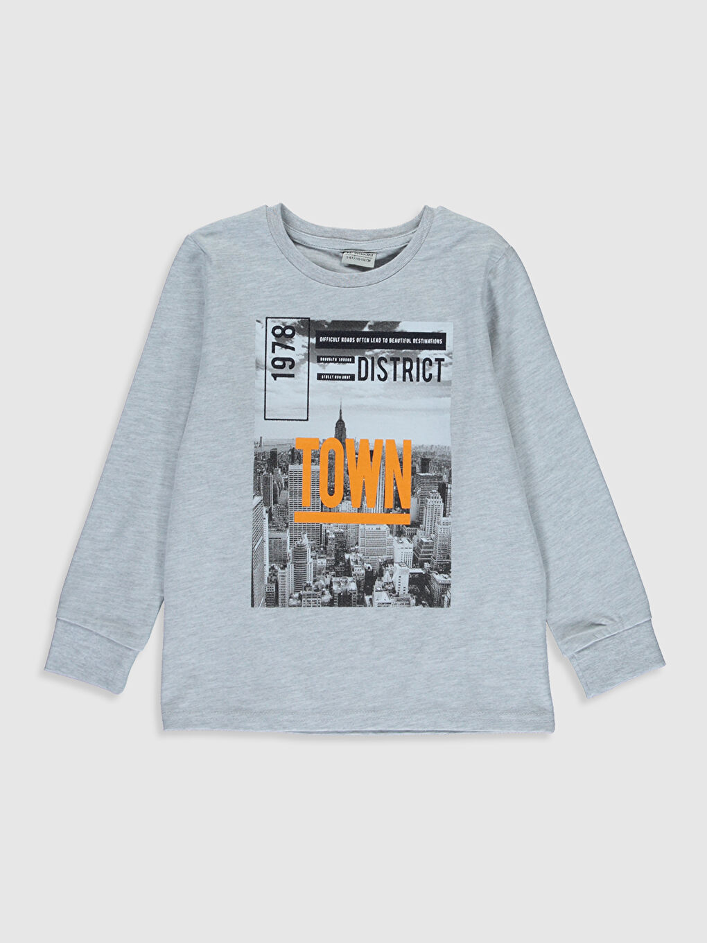 Gri Bisiklet Yaka Uzun Kollu Erkek Çocuk Tişört