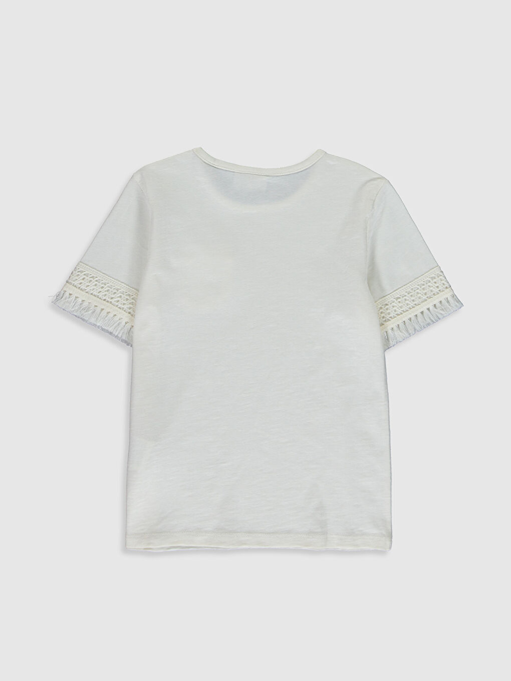 Ekru Bisiklet Yaka Kısa Kollu Kız Çocuk Tişört-1