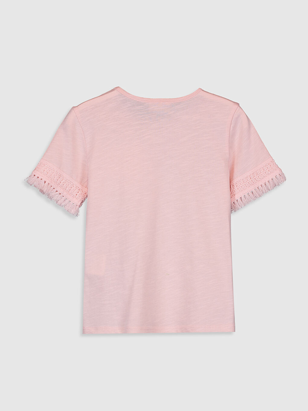 Pembe Bisiklet Yaka Kısa Kollu Kız Çocuk Tişört-1