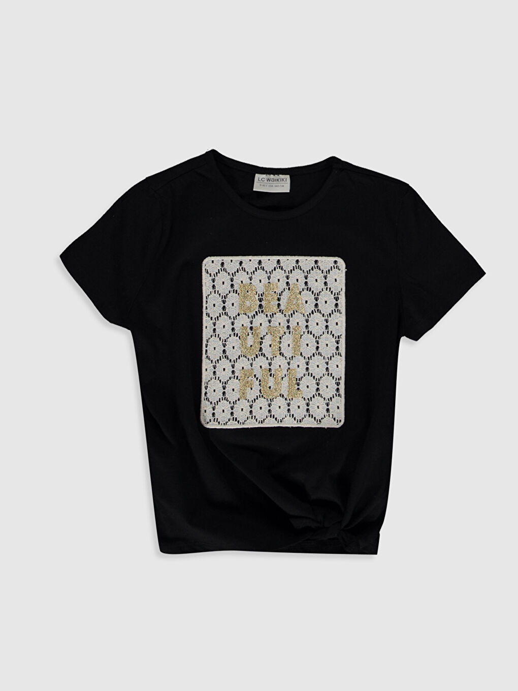 Siyah Bisiklet Yaka Kısa Kollu Kız Çocuk Tişört