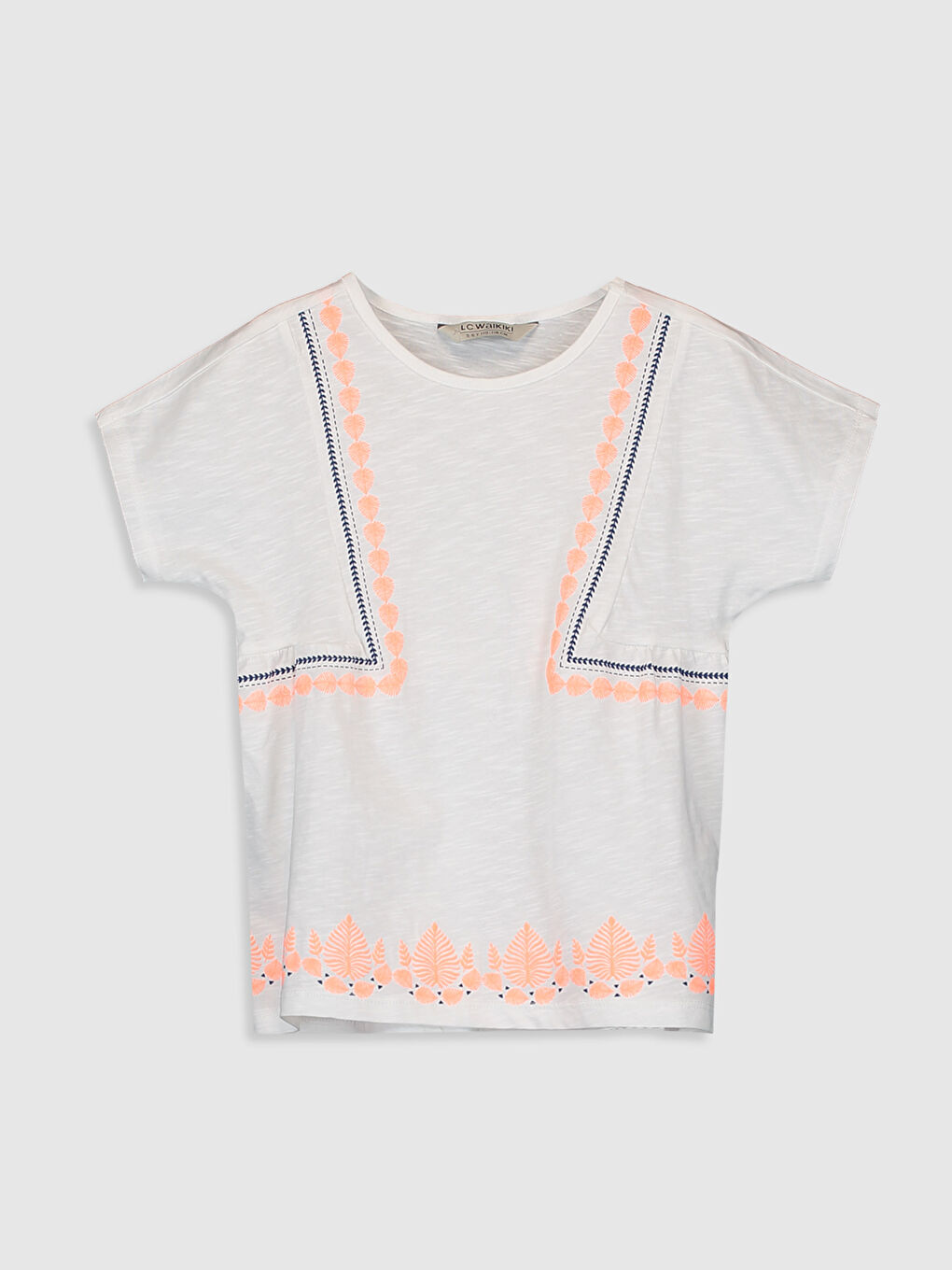 Beyaz Bisiklet Yaka Kısa Kollu Kız Çocuk Tişört