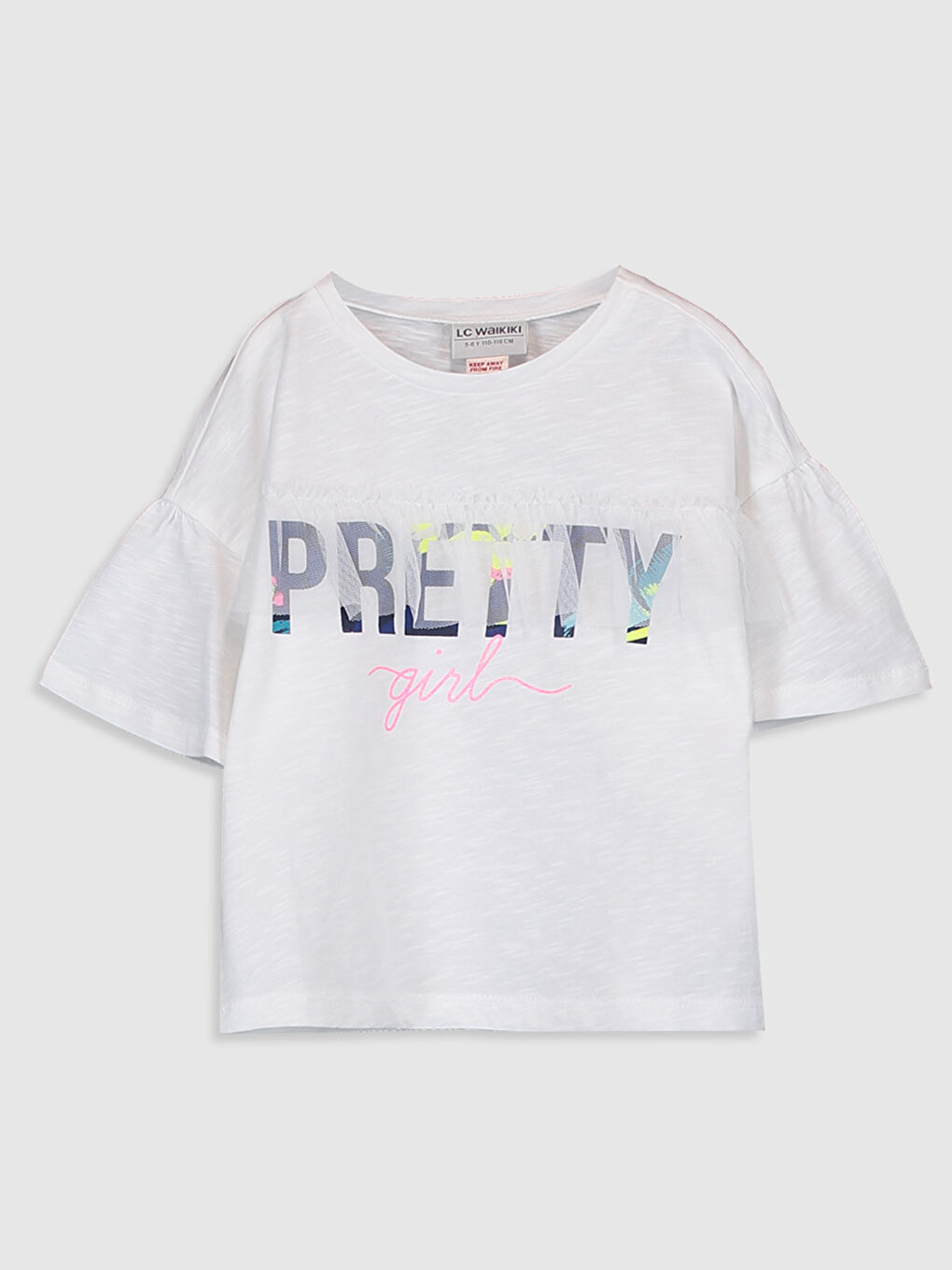 Beyaz Bisiklet Yaka Kısa Kollu Kız Çocuk Tişört