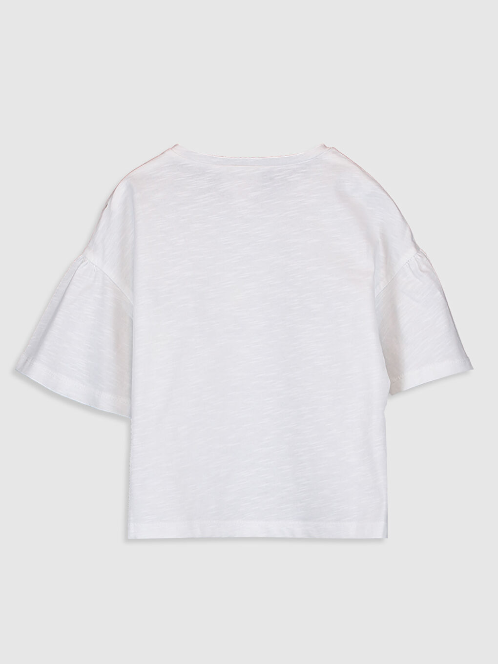 Beyaz Bisiklet Yaka Kısa Kollu Kız Çocuk Tişört-1