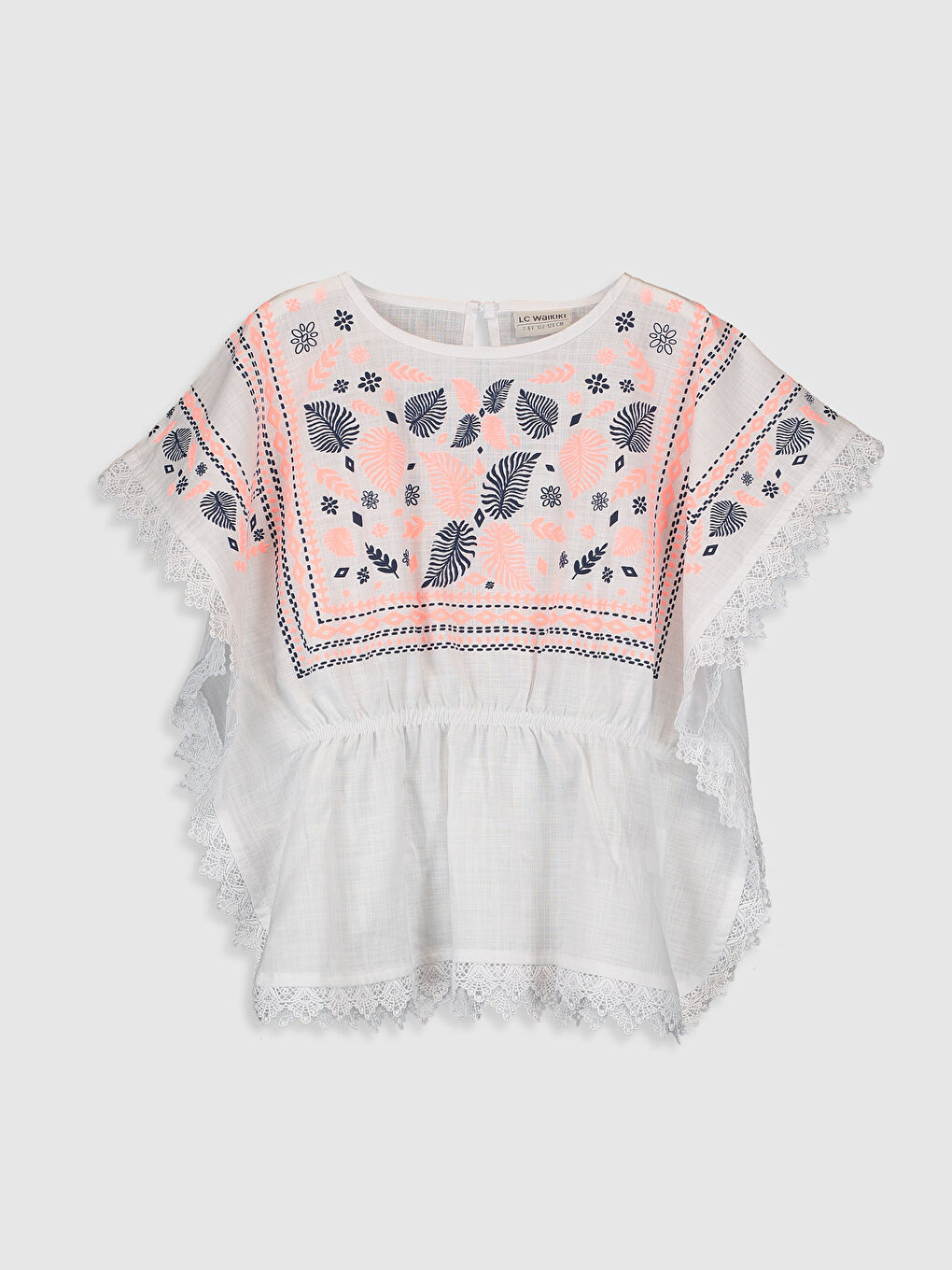 Beyaz Bisiklet Yaka Kısa Kollu Kız Çocuk Bluz