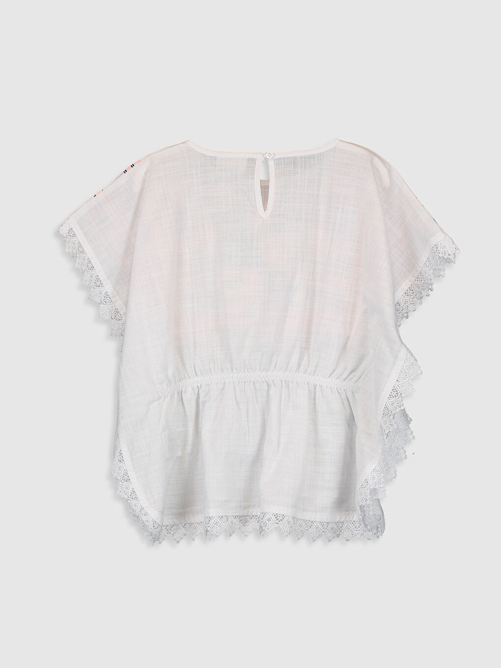 Beyaz Bisiklet Yaka Kısa Kollu Kız Çocuk Bluz-1