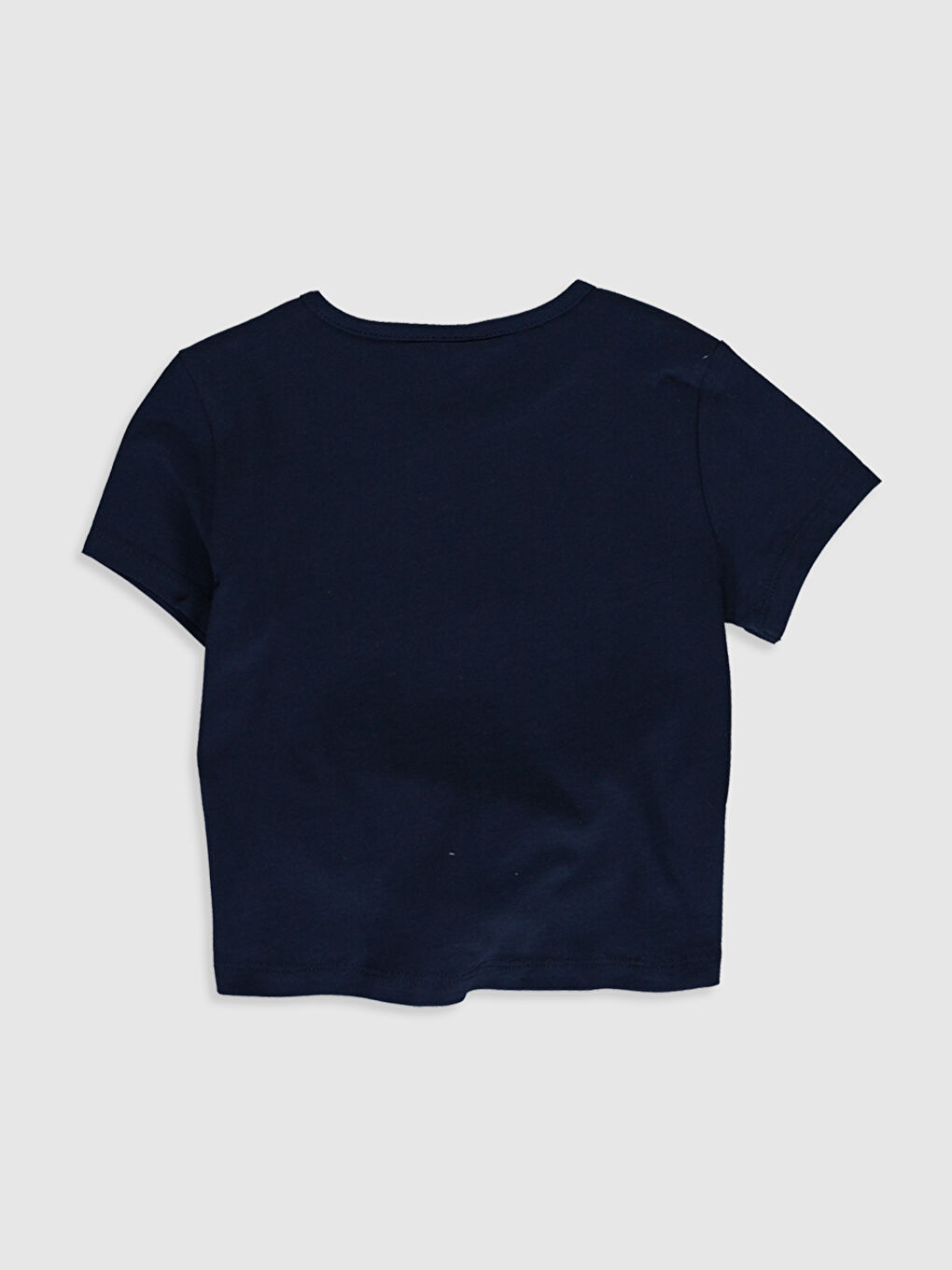 Lacivert Bisiklet Yaka Kısa Kollu Kız Çocuk Tişört-1