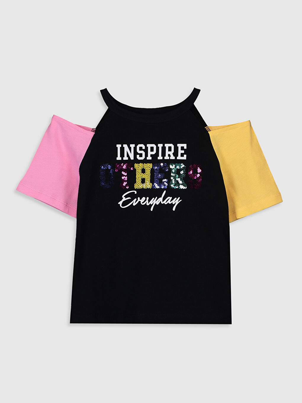 Siyah Bisiklet Yaka Kısa Kollu Kız Çocuk Tişört