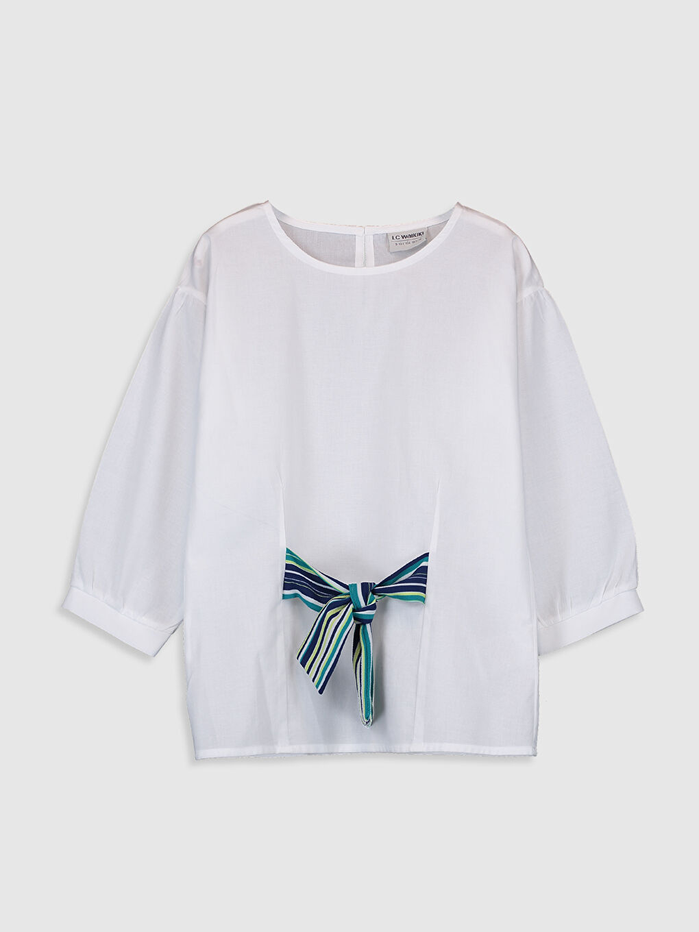 Beyaz Bisiklet Yaka Kız Çocuk Bluz