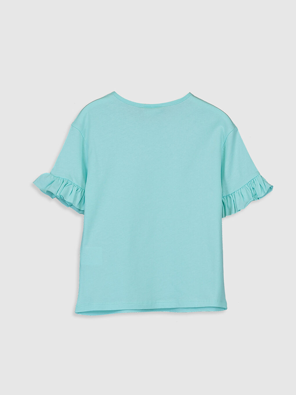 Turkuaz Bisiklet Yaka Kısa Kollu Kız Çocuk Tişört-1