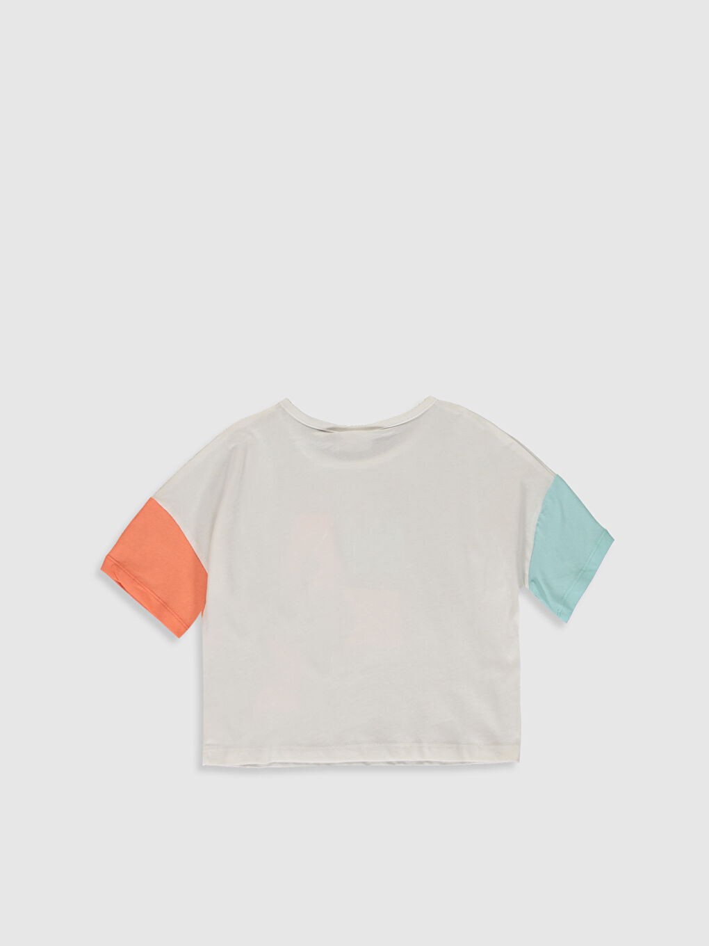 Ekru Bisiklet Yaka Kısa Kollu Kız Çocuk Tişört-1