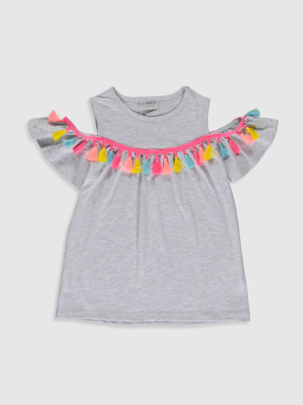 Gri Bisiklet Yaka Kısa Kollu Kız Çocuk Tişört