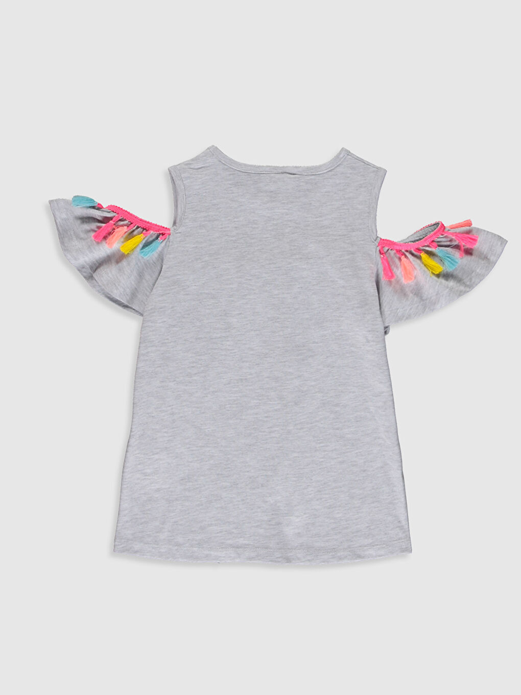Gri Bisiklet Yaka Kısa Kollu Kız Çocuk Tişört-1