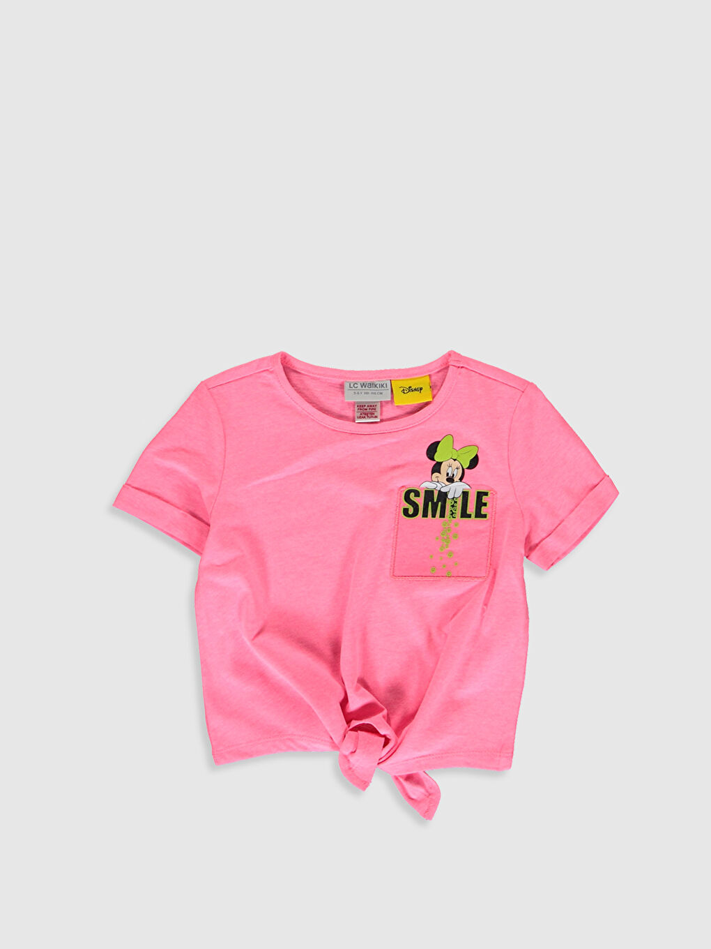 Pembe Bisiklet Yaka Kısa Kollu Kız Çocuk Tişört