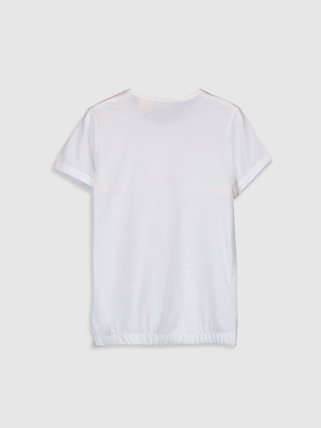 Beyaz Bisiklet Yaka Kısa Kollu Kız Çocuk Tişört-1