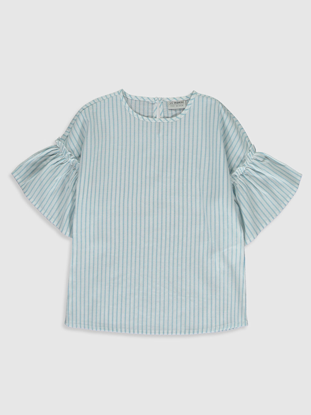 Crew Neck Striped Short Sleeve Girls Blouse