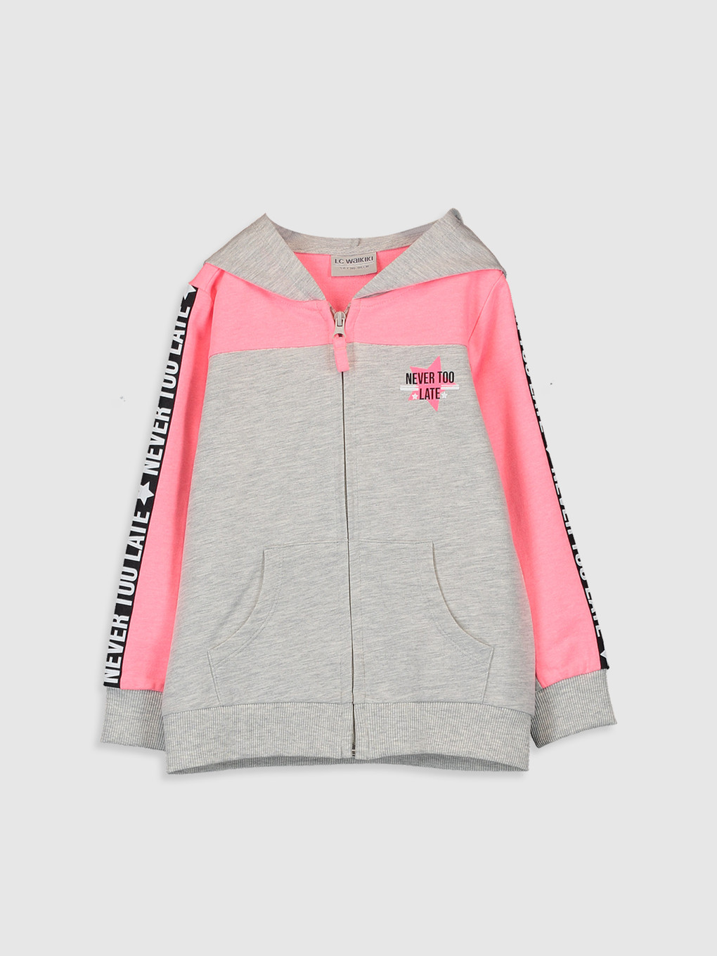 Beyaz Uzun Kollu Kız Çocuk Fermuarlı Sweatshirt