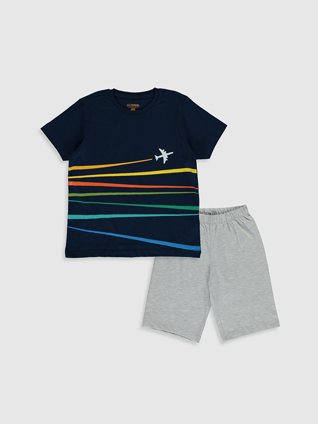 طقم بيجاما للأولاد برقبة دائرية وكم قصير