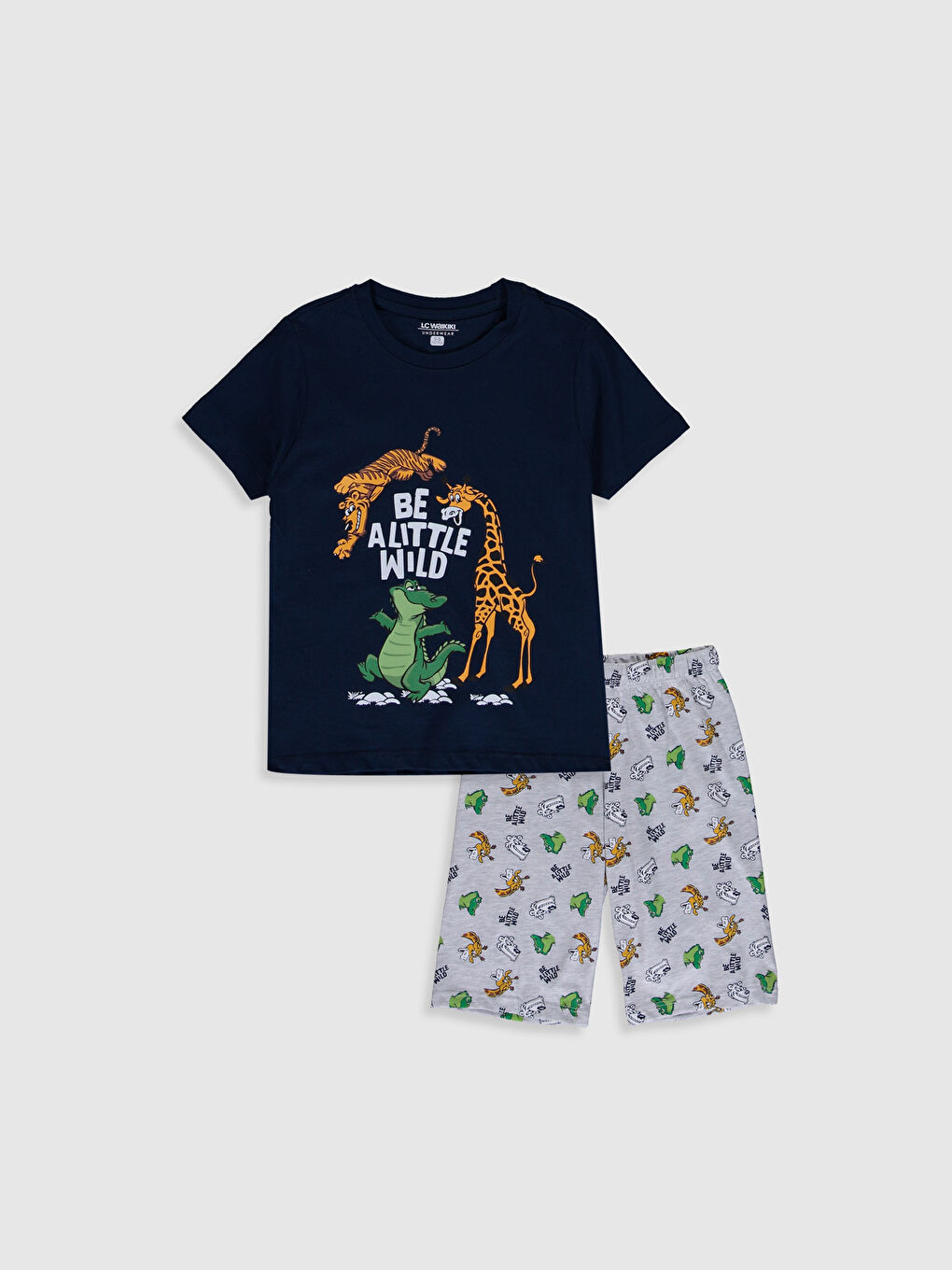 Gri Bisiklet Yaka Kısa Kollu Erkek Çocuk Pijama Takım