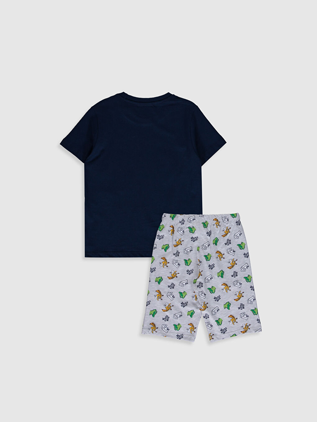 Gri Bisiklet Yaka Kısa Kollu Erkek Çocuk Pijama Takım-1