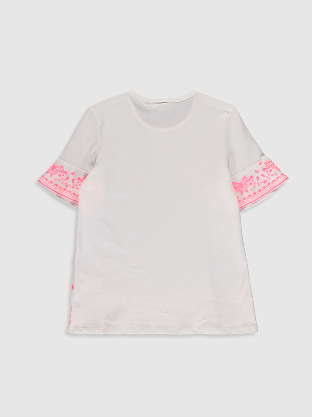 Beyaz Bisiklet Yaka Kısa Kollu Kız Çocuk Tişört-1