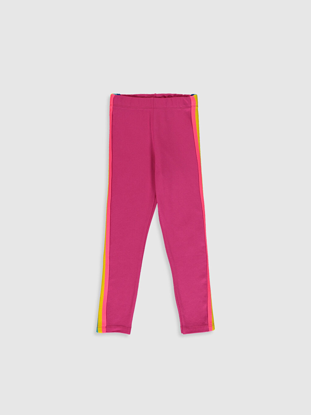 Fuşya Beli Lastikli Yanları Şeritli Pamuklu Kız Çocuk Tayt