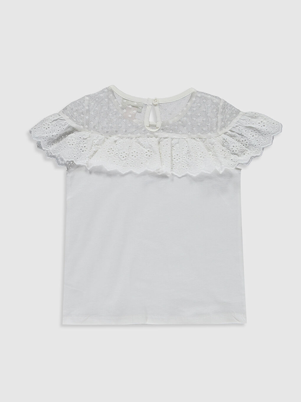 Ekru Bisiklet Yaka Kısa Kollu Kız Çocuk Tişört-1