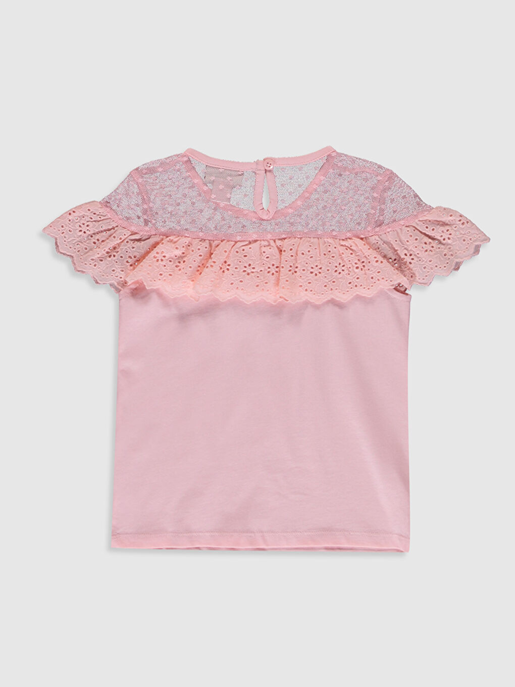 Pembe Bisiklet Yaka Kısa Kollu Kız Çocuk Tişört-1