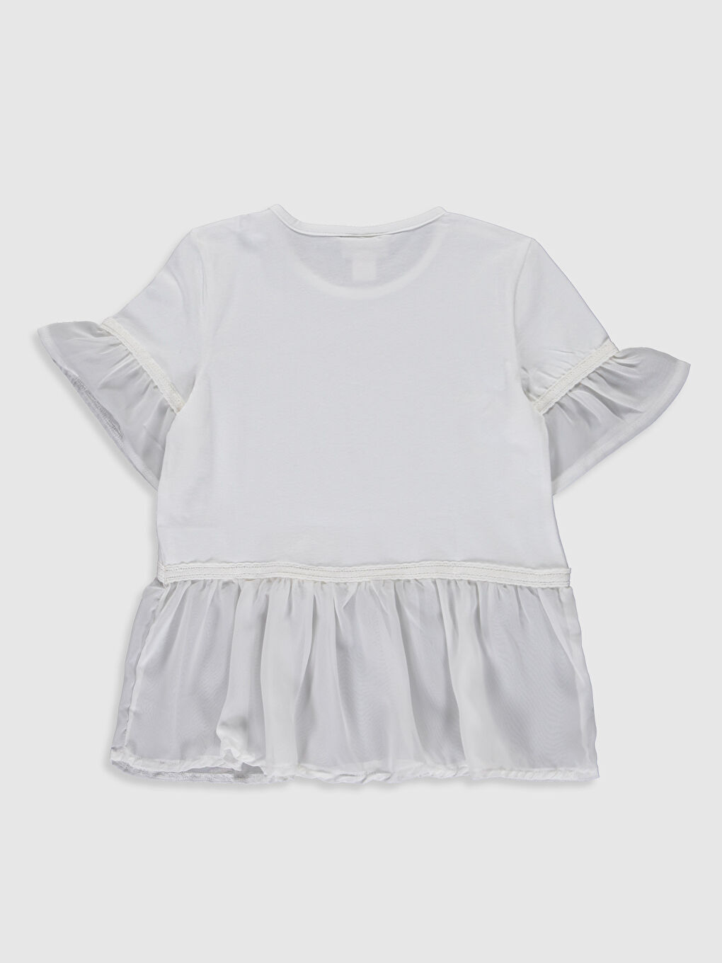 Ekru Bisiklet Yaka Kısa Kollu Kız Çocuk Tişört-1