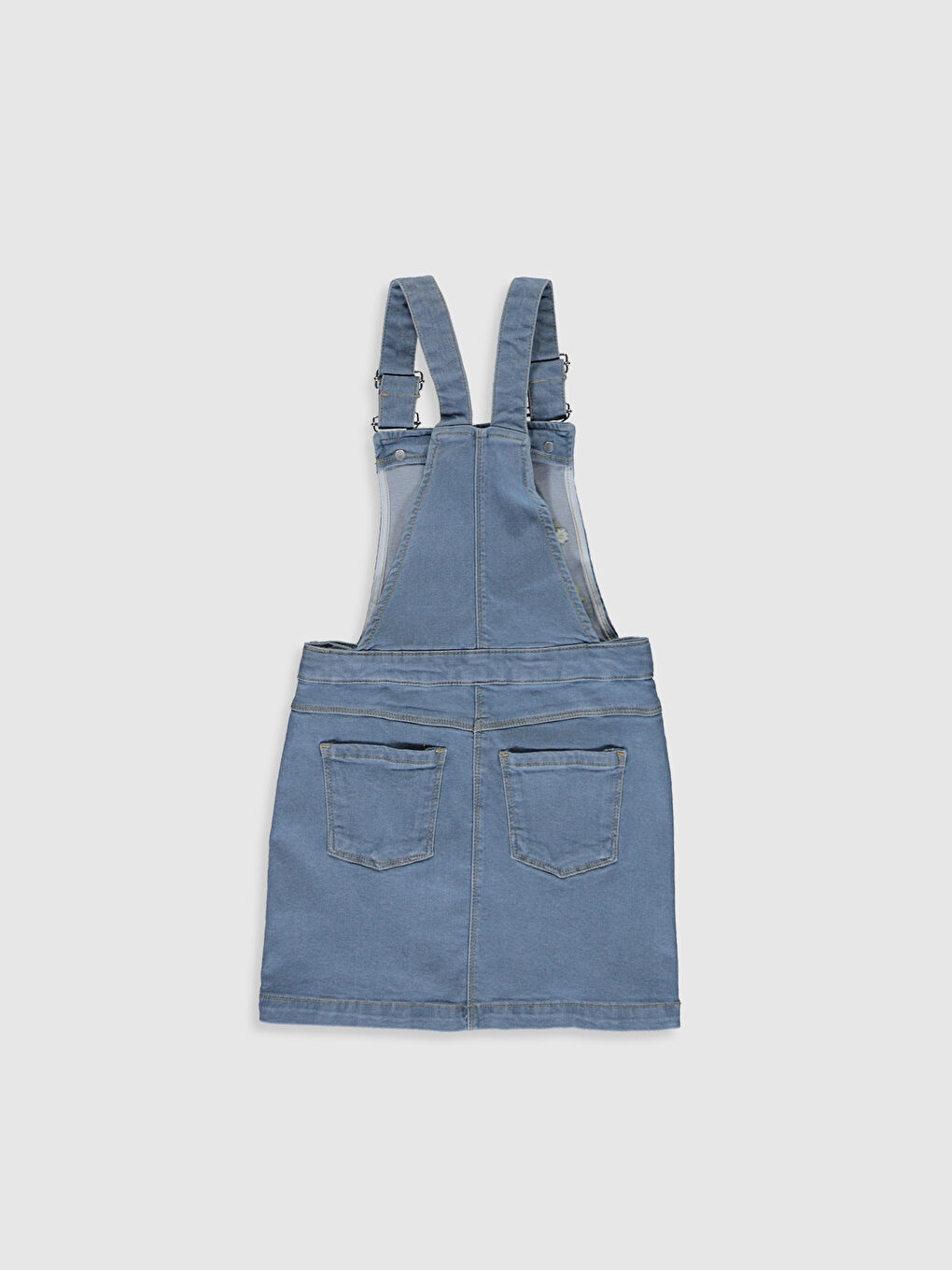 İndigo Nakış Detaylı Pamuklu Kız Çocuk Jean Salopet Elbise-1