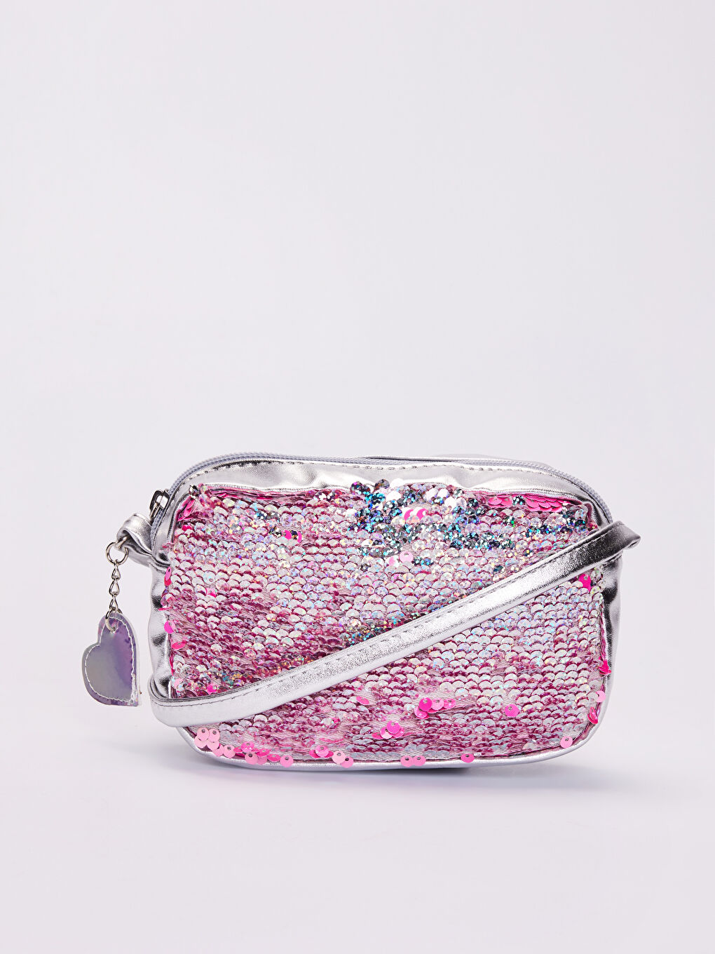 Pembe Kız Çocuk Pul Payetli Parlak Omuz Çantası-1