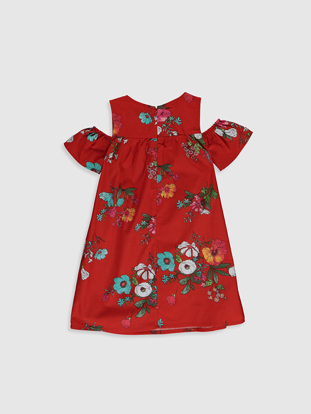 Kırmızı Bisiklet Yaka Kısa Kollu Kız Çocuk Elbise-1
