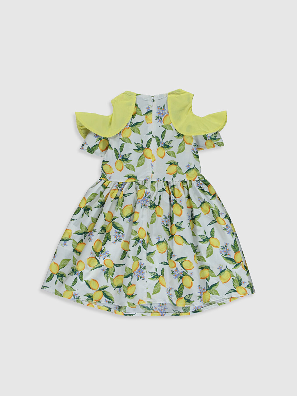 Beyaz Bisiklet Yaka Kısa Kollu Kız Çocuk Elbise-1