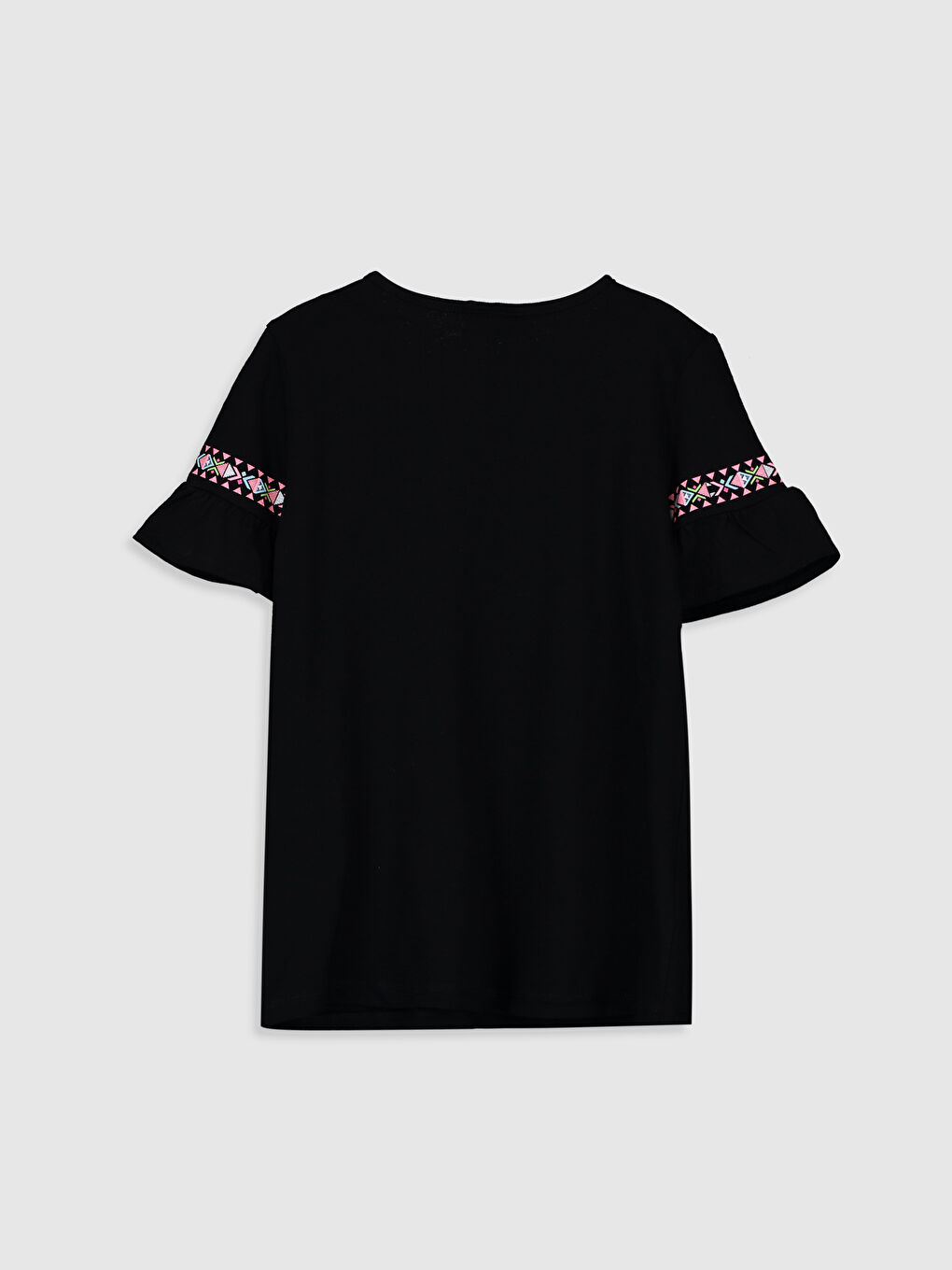 Siyah Bisiklet Yaka Kısa Kollu Kız Çocuk Tişört-1