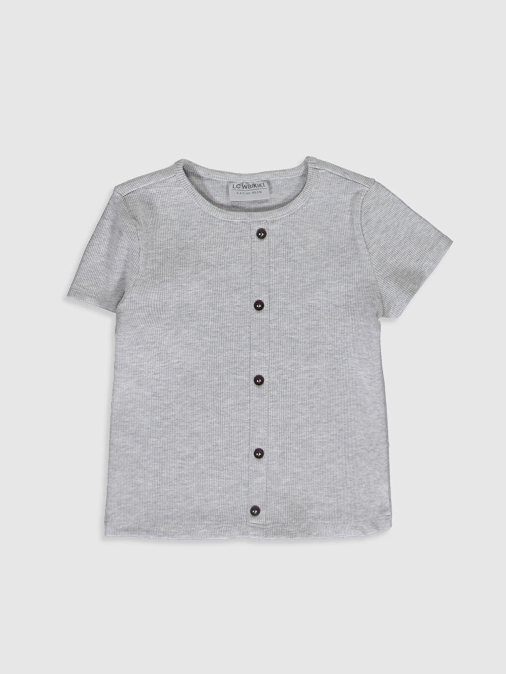 Gri Bisiklet Yaka Kısa Kollu Kız Çocuk Tişört