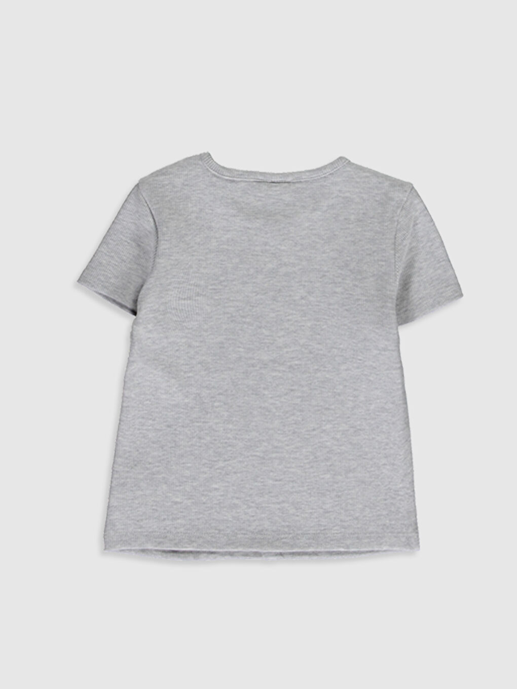 Gri Bisiklet Yaka Kısa Kollu Kız Çocuk Tişört-1