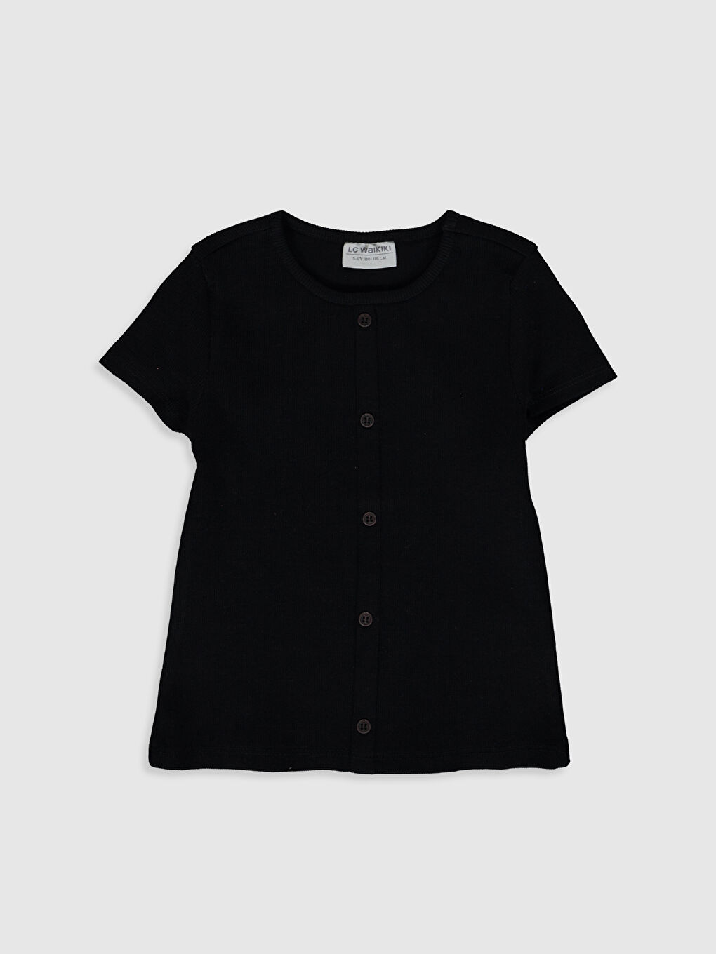 Siyah Bisiklet Yaka Kısa Kollu Kız Çocuk Tişört