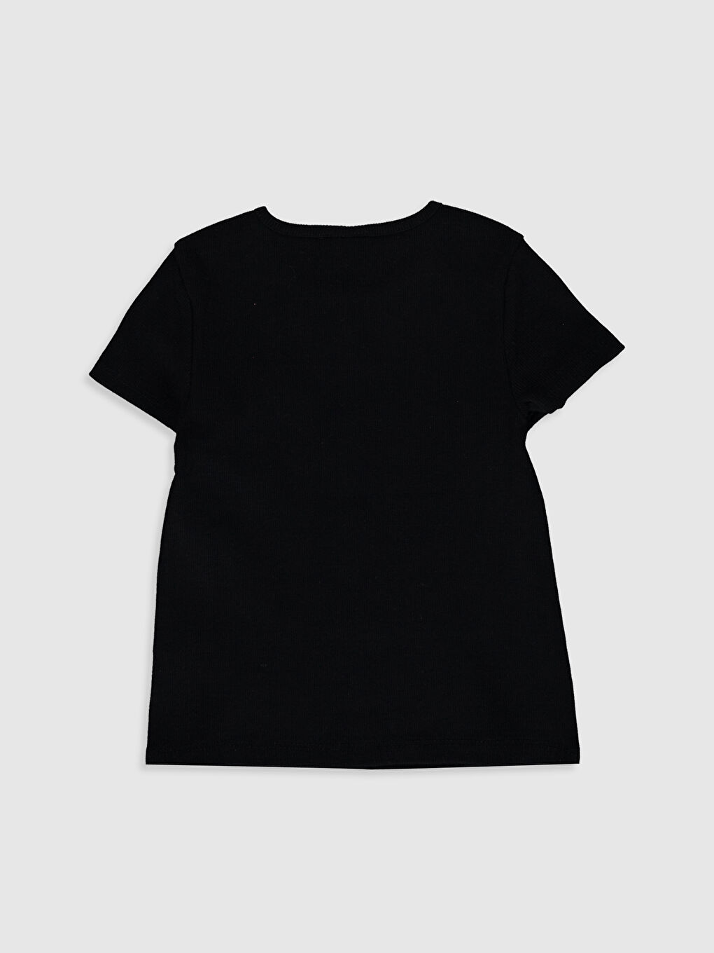 Siyah Bisiklet Yaka Kısa Kollu Kız Çocuk Tişört-1
