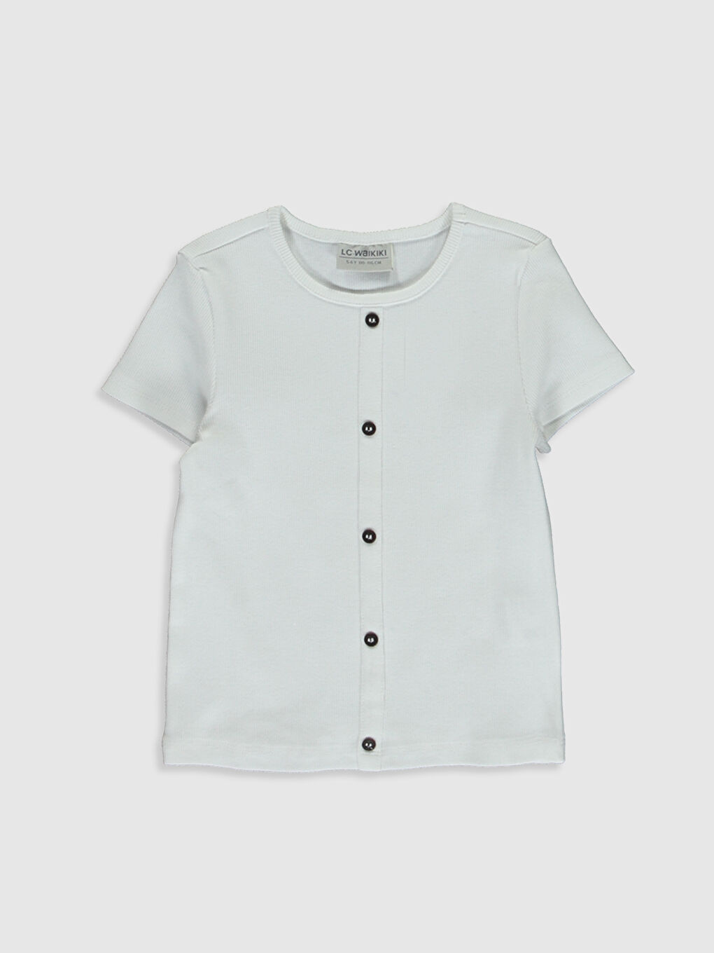 Ekru Bisiklet Yaka Kısa Kollu Kız Çocuk Tişört