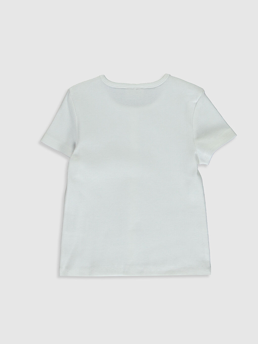 Ekru Bisiklet Yaka Kısa Kollu Kız Çocuk Tişört-1
