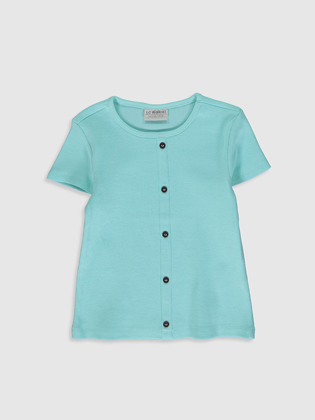 Turkuaz Bisiklet Yaka Kısa Kollu Kız Çocuk Tişört