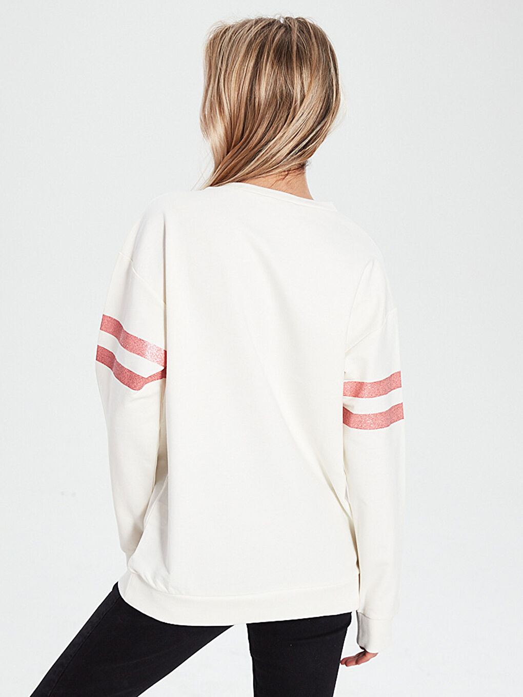 Ekru Slogan Baskılı Sweatshirt Anne Kız Kombini-2