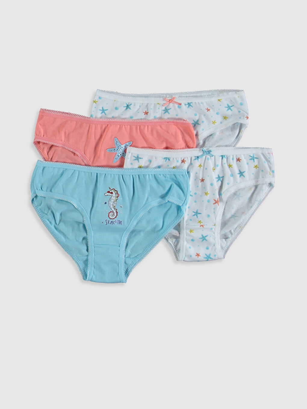 Mavi Baskılı Pamuklu Kız Çocuk Külot 4'lü